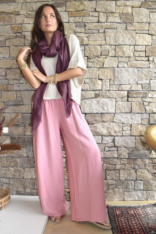 Basso Shirring Wide Leg Pant Rose
